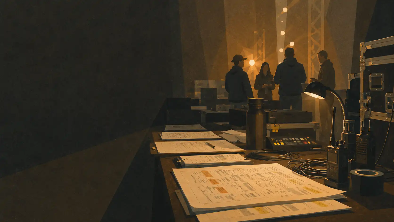 Production control position overlooking a large live audience.